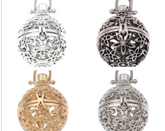 2pc flower pattern metal prayer box bead cage pendant-pls pick a color