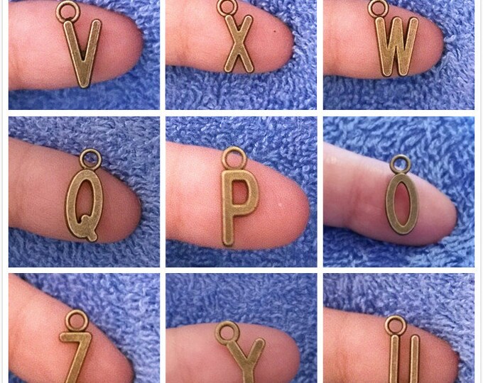 6pc 15x7mm antique bronze finish metal letter charms-pls pick your letter