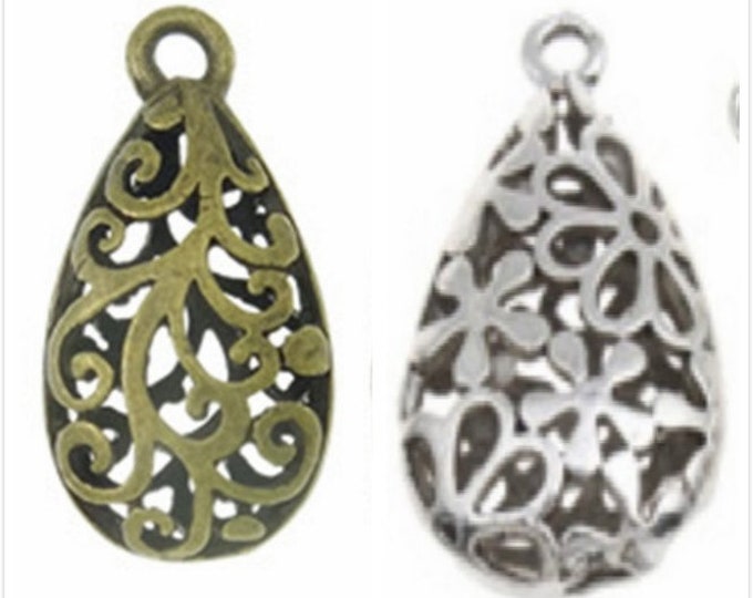 2pc antique finish hollow Teardrop Shape pendant-pls pick a color