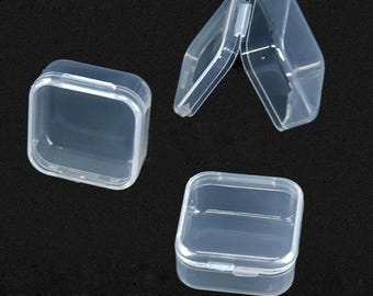 10pc  Small Transparent Plastic Bead Containers, Cuboid, Clear, 4.2x3.8x1.8cm