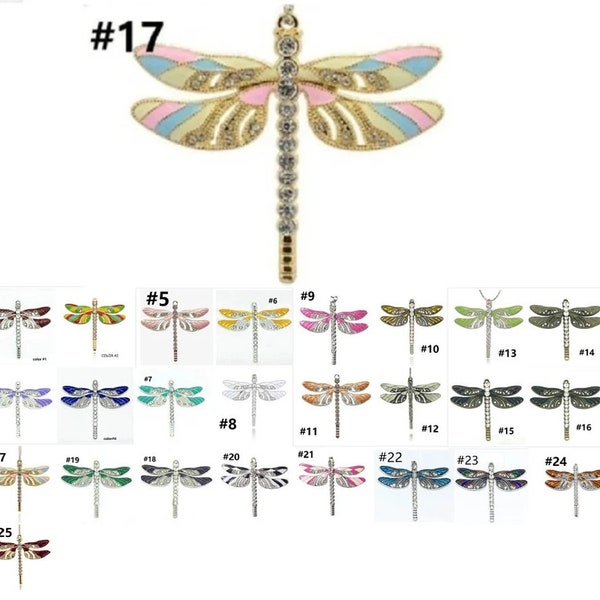 1pc  65x56x5mm zinc alloy enamel with rhinestone dragonfly pendant-pls choose your own color