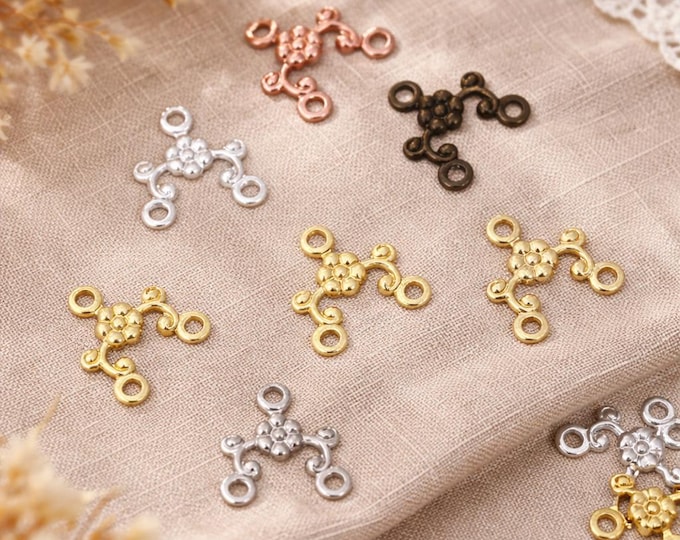 30pcs Brass Flower Connector Charms, 10mm 3-Loop Jewelry Findings-pls pick a color