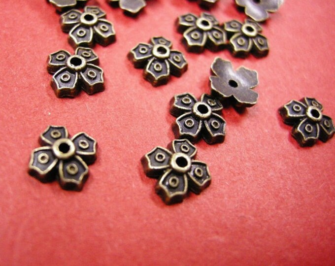 24 pc 9mm antique bronze finish metal bead cap-4973