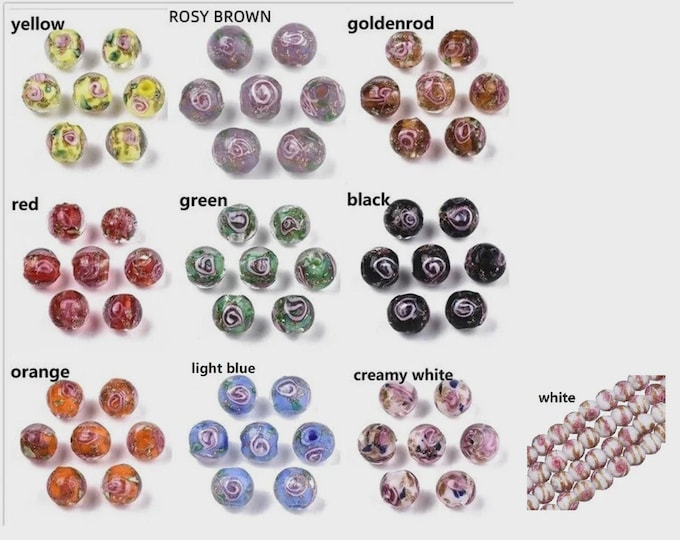 8pc 8mm handmade round gold sand lampwork glass beads F044-Pls pick a color