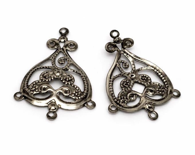 20pcs Gunmetal Chandelier Connector Charms 35x31mm, Filigree Earring Links, Jewelry Making Supplies, Pendant Connectors