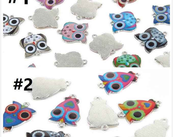 5pc  mix color owl metal  enamel connectors-pls pick a pattern