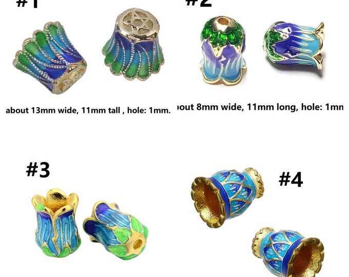 2pc 13x11mm Golden Tone  Brass Enamel Bead Caps-pls pick a style