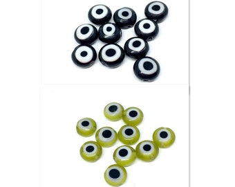 10pc 8mm flat round lampwork glass evil eye beads-pls pick a color