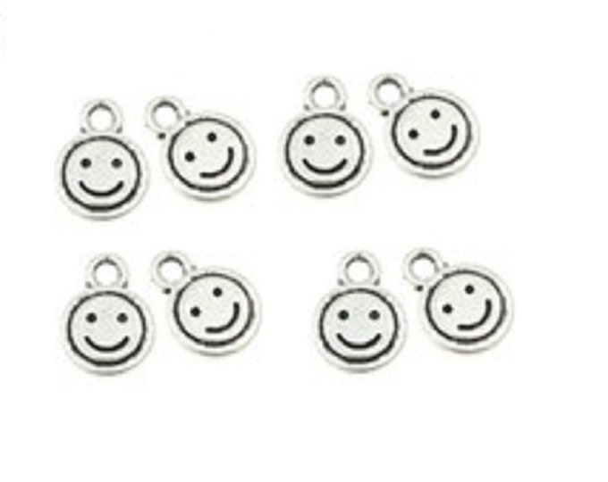 20pc 12x9mm antique silver finish metal happy face charms-7162R