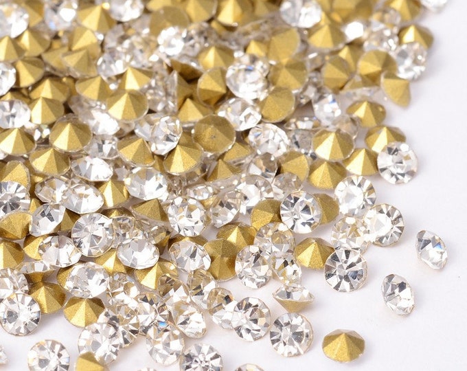 Wholesale Machine Cut Pointed back Foil Rhinestone crystal clear-pls pick a size