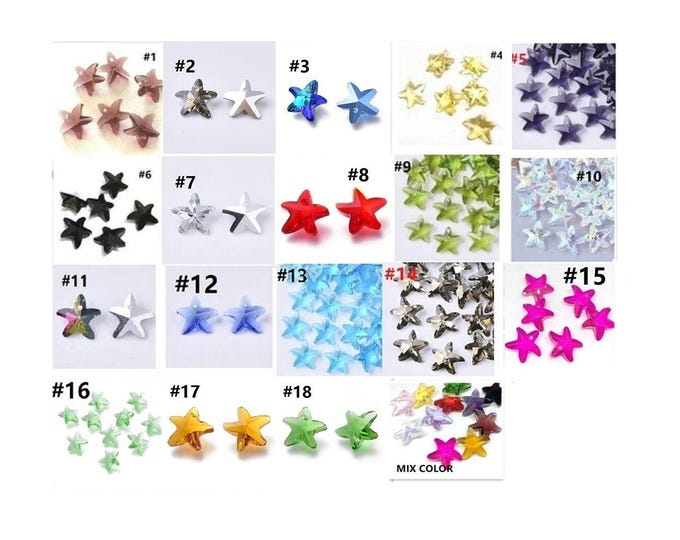 sale-6pc crystal glass  sea star/ star fish shape glass beads-pls pick your color