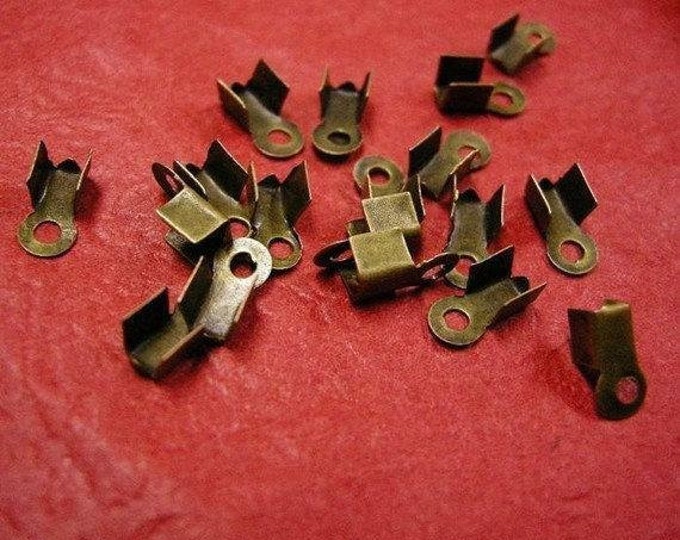 100pc antique bronze finish small Folding Crimp Ends-5861