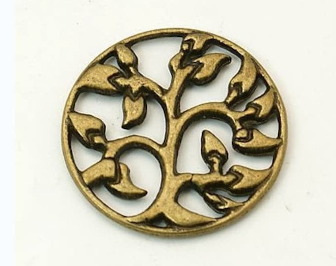 4pc 23mm antique bronze finish round tree metal pendants-6696