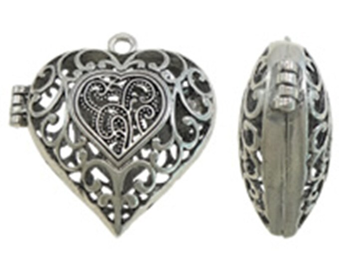1 pc 55X53mm antique silver finish metal heart locket pendant -7556B