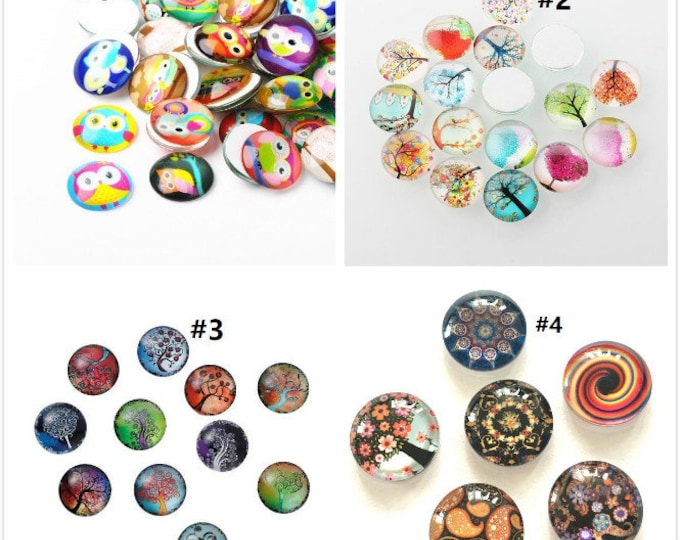 6pc 20mm mix glass cabochons with printed mix patterns-pls pick a pattern