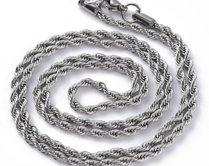 Non-Tarnish 304 Stainless Steel Rope Chain Necklaces for Men Women, Stainless Steel Color, 25.8 inch