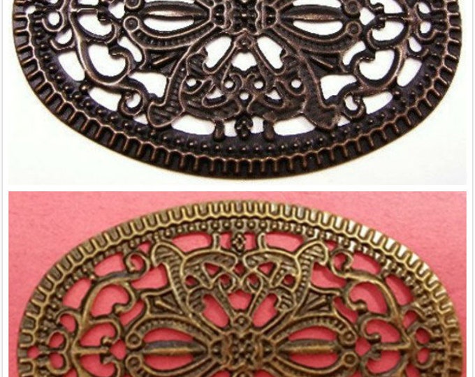 8pc 55x38mm antique filigree oval wraps-pls pick a color