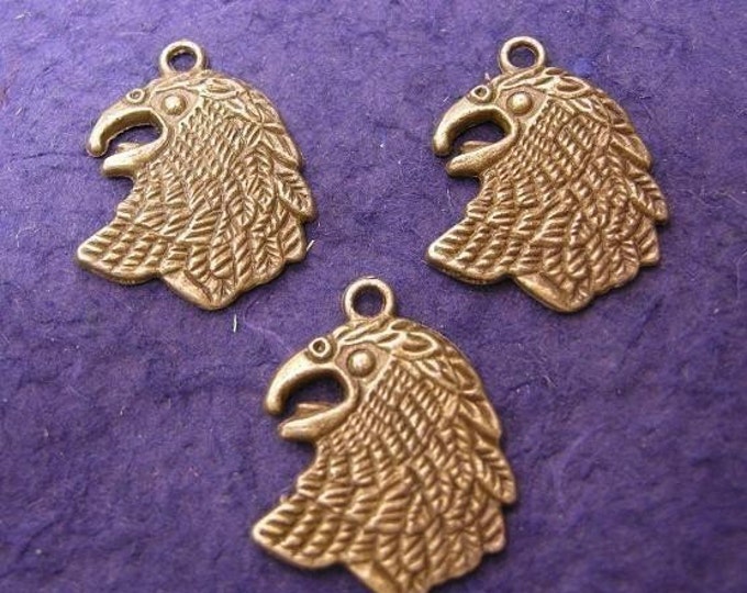 6pc antique bronze eagle head metal pendants-1159