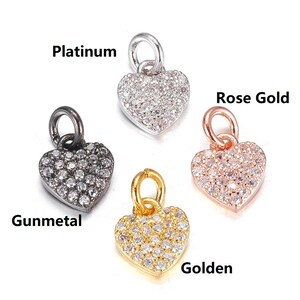 2pc Brass Micro Pave Cubic Zirconia Hear Shape Charms 9x8mm-pls pick a color