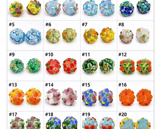 2pc 12-13mm handmade bumpy flower round lampwork glass beads FM1B-pls pick a color