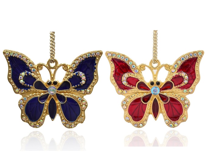 1pc 50x41mm zinc alloy  butterfly shape enamel with rhinestone -pls pick a color
