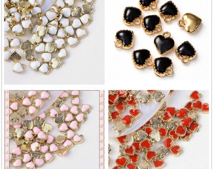 10pc 9x7.5mm metal with enamel heart charms-pls pick a color