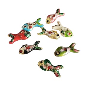 6 stuks (3 paar) gemengde kleuren cloisonné viskralen 20 x 9 mm-G25A