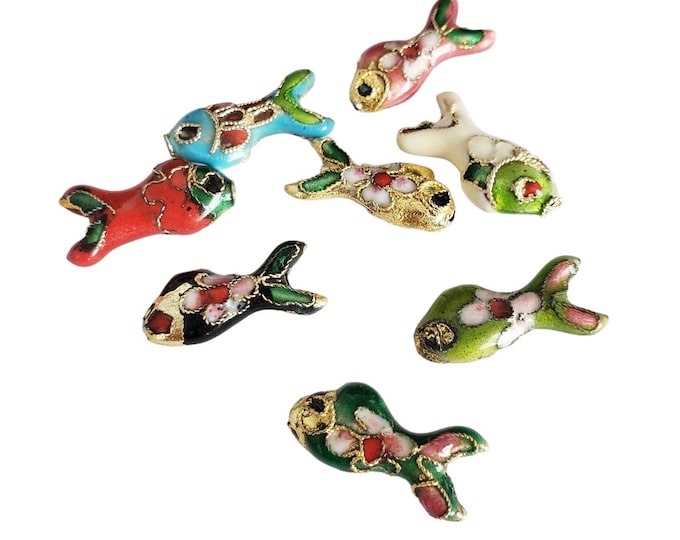 6pcs (3 pairs) mix color cloisonné fish beads 20X9mm-G25A