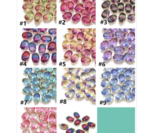 2pc 17x10mm oval faceted glass beads with brass setting pendants TFB36-pls pick a color