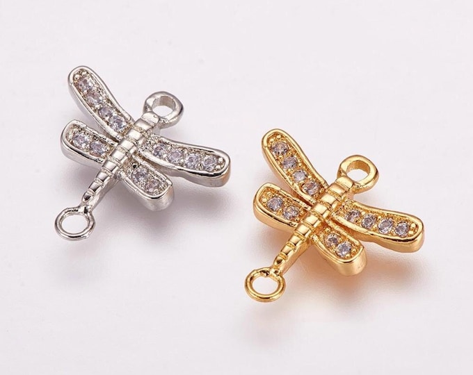 5PC Brass Micro Pave Cubic Zirconia Links, Dragonfly-Pls pick a color