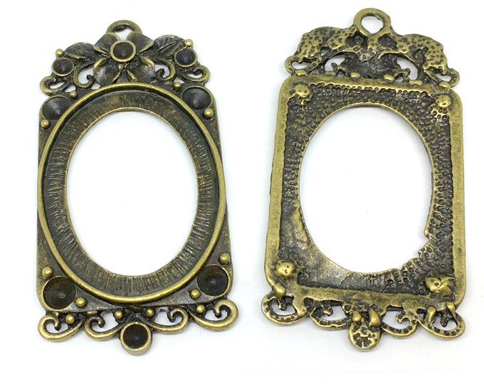 1pc antique bronze finish large fancy cabochon setting-4780