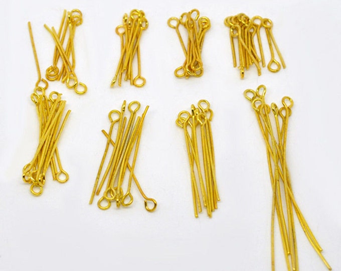 800pc assorted size gold finish eye pins-9656