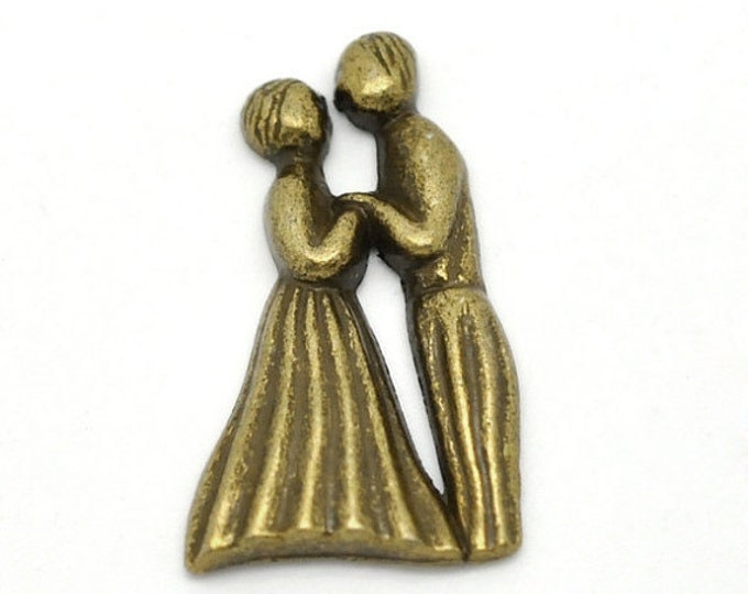 4pc antique bronze metal 25x14mm wedding couple cabochon-5625