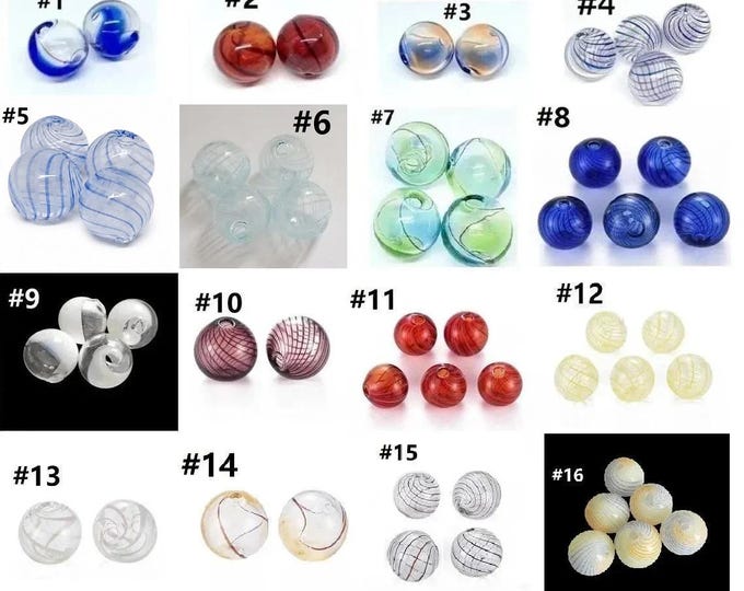 4pc  13-14mm blown glass beads round shape- pls pick a pattern