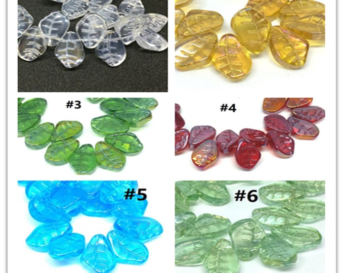 12pc 15x9mm leaf shape AB glass beads-pls pick a color