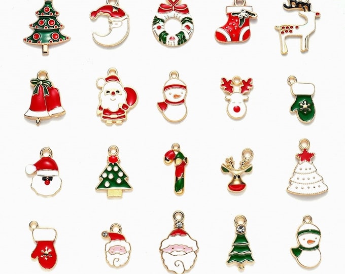 20pc Mix pattern Christmas Theme Alloy Enamel Pendants-FM6