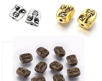 6pc 12x10mm antique finish metal face beads-pls pick a color