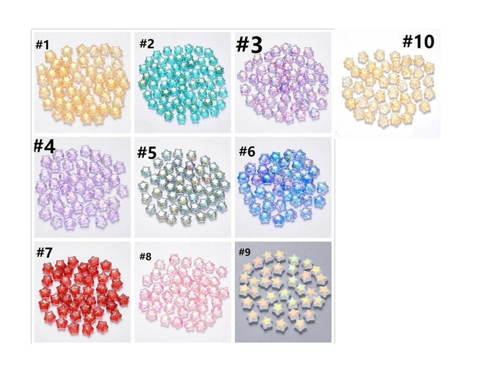10PC 8.5mm Spray Painted Star Glass Beads With Glitter Powder TIN96-Pls pick a color