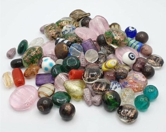 1lb mixed size and pattern large lampwork glass beads