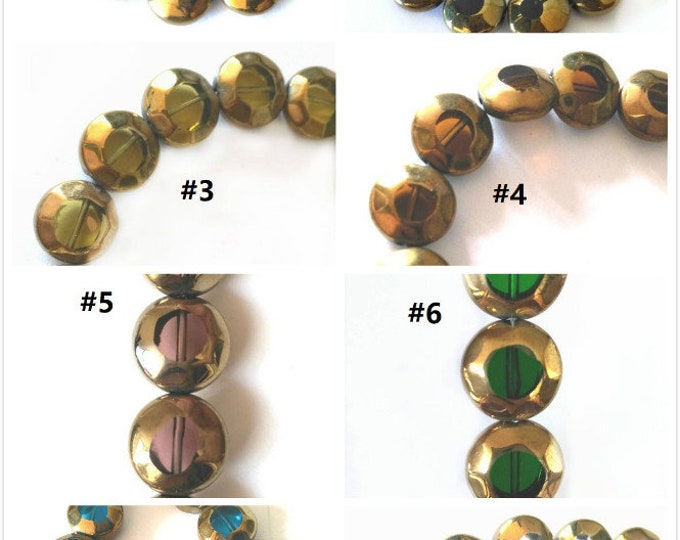 12pc 12X5.5mm copper plated  flat round faceted glass beads-pls pick a color