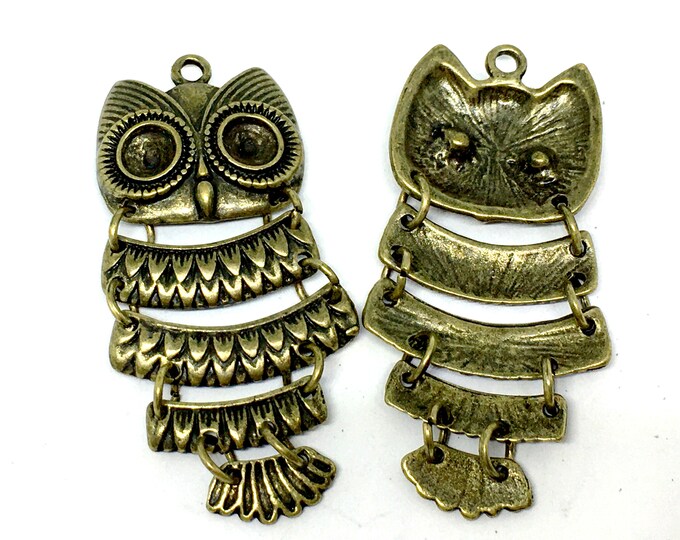 2pc 50x20mm antique bronze finish metal owl pendants-5233