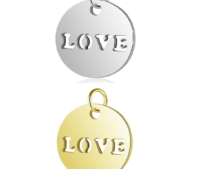 5pc stainless steel round with word love charms-pls pick a color