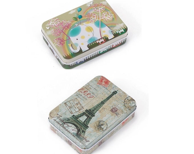 2 pieces Rectangle  Tinplate Storage Box 9.6x7x2.2cm-pls pick a pattern