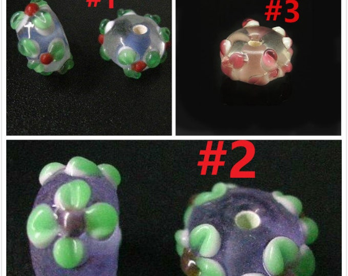 4pc 15x9mm Rondelle Refined Lampwork Beads with bumpy flower--pls choose own color