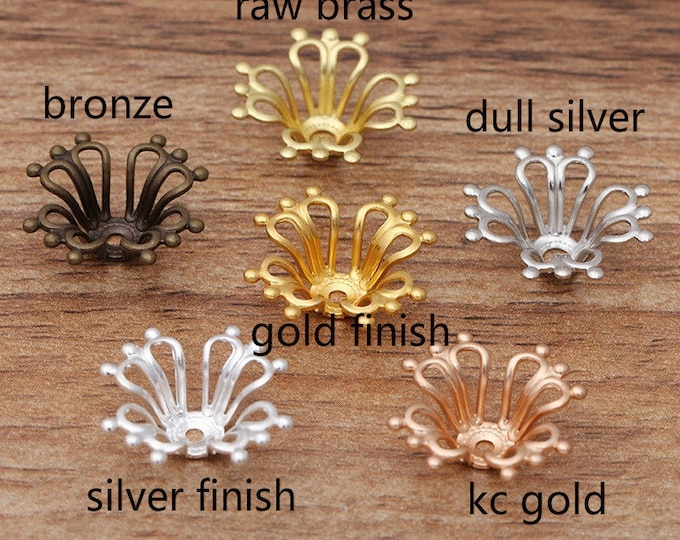 10 pc 17x6mm  brass made filigree flower shape bead caps-pls pick a color