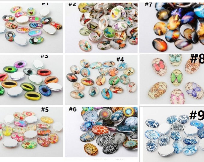 6pc 25x18mm  mix color  Printed glass cabochons-pls pick your pattern