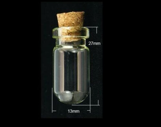 10pc 27x13mm clear glass little bottles round base with corks-Q58
