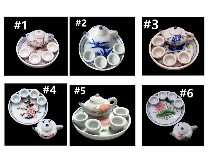 6pc Miniature Porcelain Teapot Cup Dish Set , For Doll house -pls select a pattern