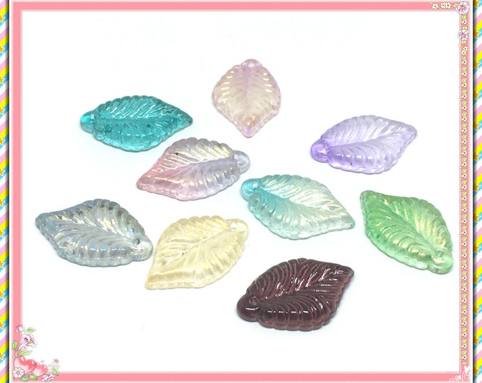 10pc 22.5x14.5mm Mix Color Transparent Glass Leaf Charms-FH59