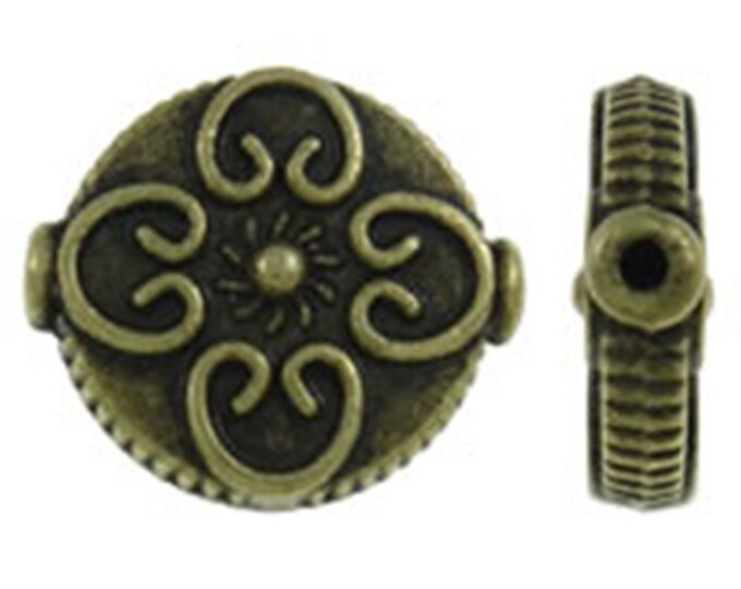 8pc 14x13mm antique bronze finish metal flat round beads-1173B